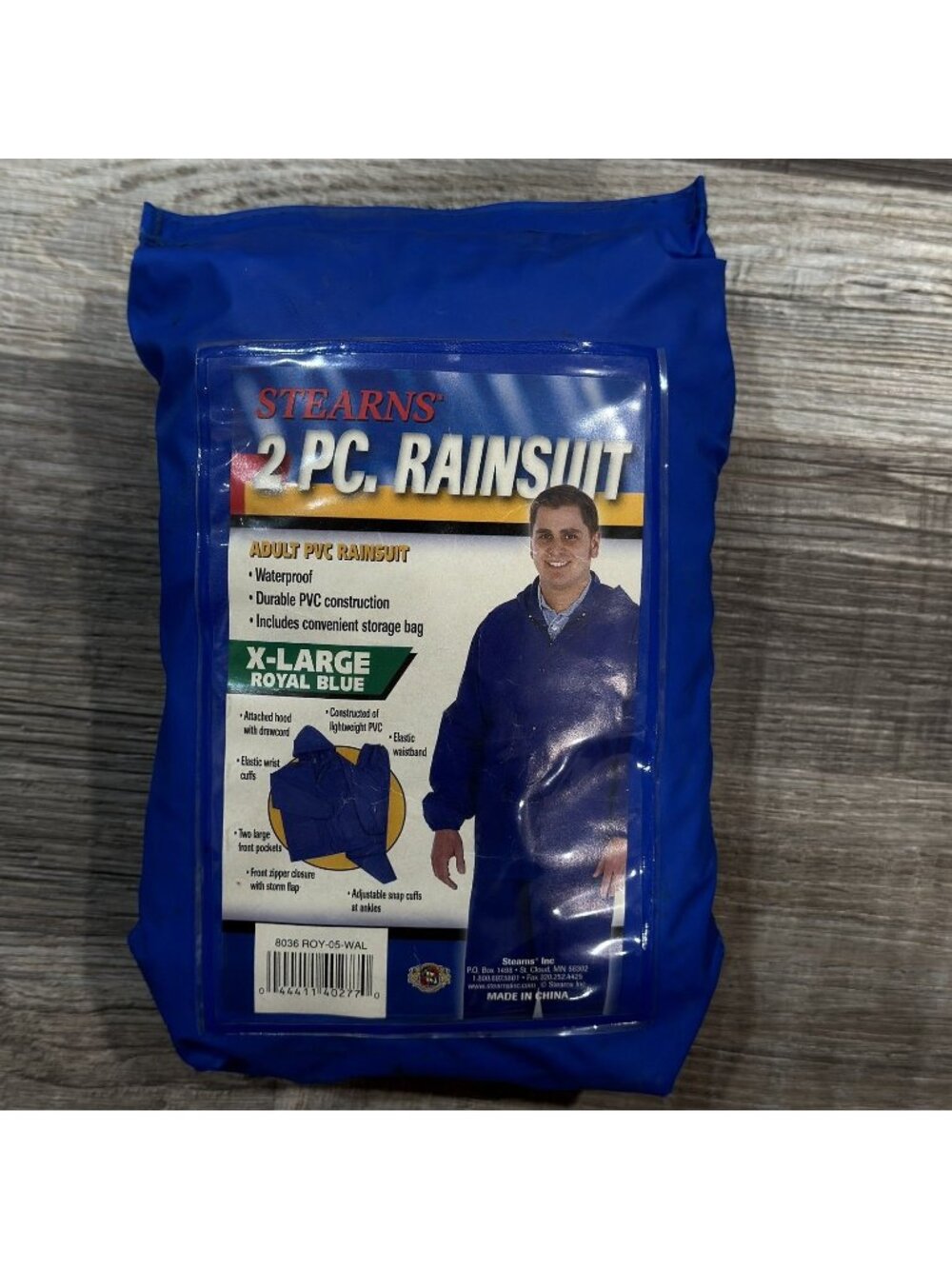 Stearns 2-Piece Adult PVC Rainsuit X-Large Waterproof Durable Royal Blue Travel
